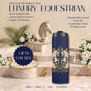 Luxus-Pferde-Schal Weiße Pferde Marine Gold & Elfe Thermosbecher