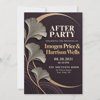 Luxus-Pflaume-Gold 3D-Ginkgo-Hochzeit After Party Einladung