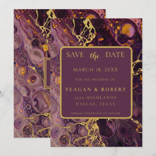 Luxus-Pflaume-Lila-Marmor Save The Date