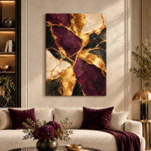 Luxus-Pflaume-Schwarz-Gold-Kintsugi-Abstraktkunst