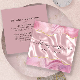 Luxus Pink Achat Seide Silber Glitter Quadratische Visitenkarte