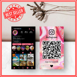 LUXUS Pink & Black Instagram Marmor Agate QR Visitenkarte