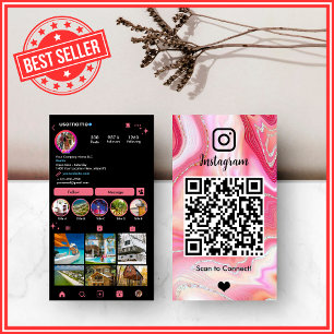 LUXUS Pink & Black Instagram Marmor Agate QR Visitenkarte