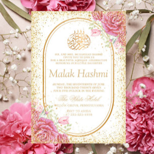 Luxus Pink Floral Gliter Islamic Aqiqa Aqeeqah Einladung