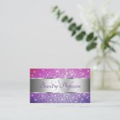 Luxus Pink Lila Glitzer Stars Initials Silver Visitenkarte (Stehend Vorderseite)