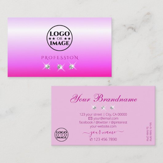 Luxus pink Ombre Sparkling Diamonds Add Logo Luxe Visitenkarte (Vorne/Hinten)