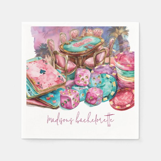 Luxus Pink Personalisiert Casino Bachelorette Serviette (Vorderseite)
