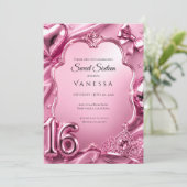 Luxus Pink Sweet 16 Einladung (Stehend Vorderseite)