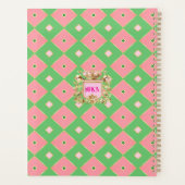 Luxus-Pink- und Grün-Harlekin-Monogramm-Planer Planer (Rückseite)