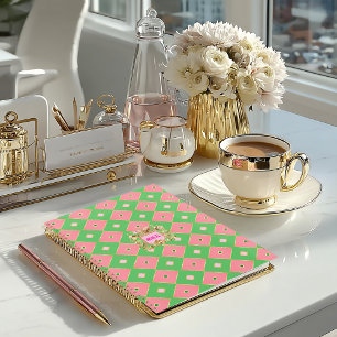 Luxus-Pink- und Grün-Harlekin-Monogramm-Planer Planer