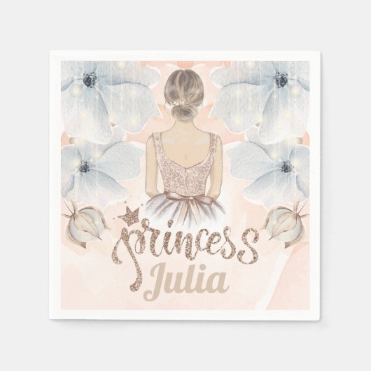 Luxus Princess Birthday Beige Glitzer Serviette (Vorderseite)