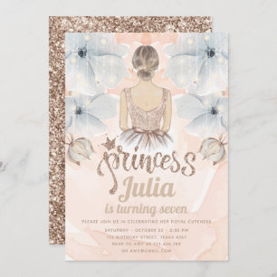 Luxus Princess Birthday Party Beige Glitzer Einladung