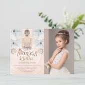 Luxus Princess Birthday Party Foto Glitzer Einladung (Stehend Vorderseite)