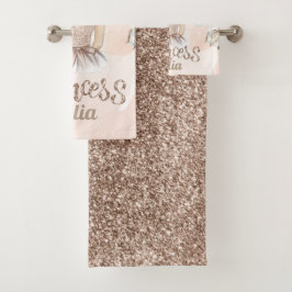 Luxus Princess Personalisiert Beige Glitzer Badhandtuch Set