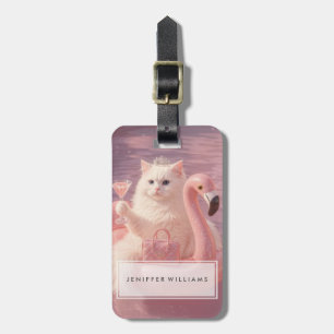 Luxus-Prinzessinnen-Katze auf rosa Flamingo-Pool-S Gepäckanhänger