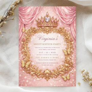 Luxus-Prinzessinnenkrone Rosa Gold Sweet 16 Geburt Einladung