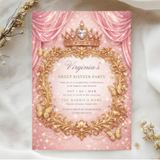 Luxus-Prinzessinnenkrone Rosa Gold Sweet 16 Geburt Einladung