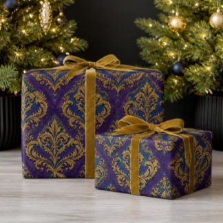 Luxus Purpur, Königblau und Gold Damast Weihnachte Geschenkpapier