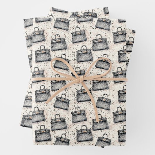 Luxus-Python-Handtaschenmuster auf rosa gesprenkel Geschenkpapier Set (Beispiel)
