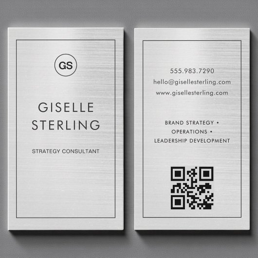 Luxus-QR-Code mit modernem Metall-Monogramm Visitenkarte