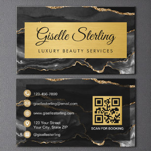 Luxus-QR-Code mit schwarzem Gold-Achat-Glitter Visitenkarte