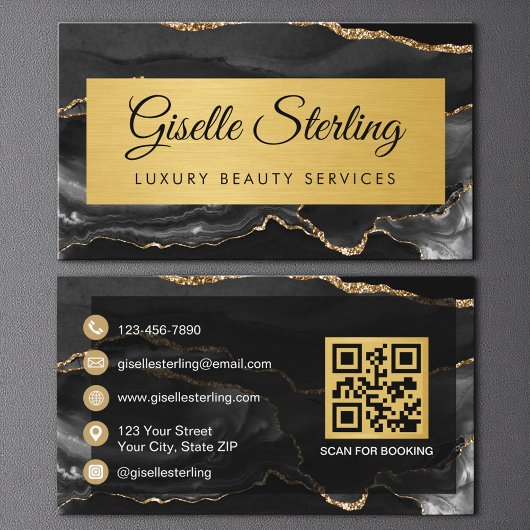 Luxus-QR-Code mit schwarzem Gold-Achat-Glitter Visitenkarte