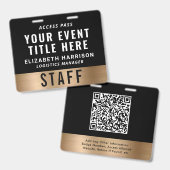 Luxus QR Code Schwarz Gold Event Zugangsausweis ID Ausweis (Vorder- & Rückseite)
