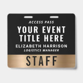 Luxus QR Code Schwarz Gold Event Zugangsausweis ID Ausweis (Vorderseite)
