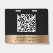 Luxus QR Code Schwarz Gold Event Zugangsausweis ID Ausweis (Rückseite)