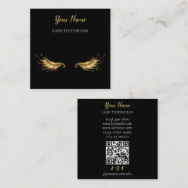 Luxus-QR-Code Schwarz und Gold Wimperntechniker-Ge Quadratische Visitenkarte