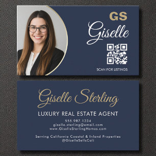 Luxus Real Anwesen Agent Navy Blue Gold QR Code Visitenkarte