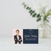 Luxus Real Anwesen Agent Navy Blush Foto QR Code Visitenkarte (Stehend Vorderseite)