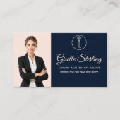 Luxus Real Anwesen Agent Navy Blush Foto QR Code Visitenkarte (Vorderseite)