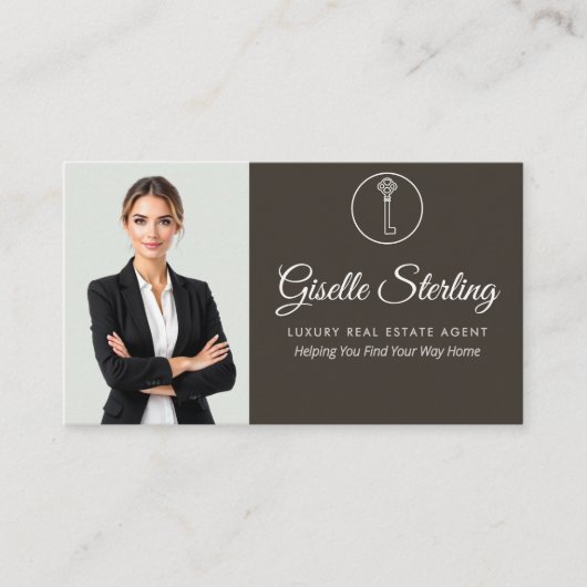 Luxus Real Anwesen Agent Sage Green Foto QR Code Visitenkarte (Vorderseite)