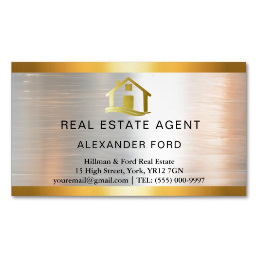 Luxus Real Anwesen Agent silber Metallic Gold Magnetische Visitenkarte (Vorderseite)
