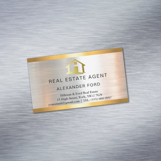 Luxus Real Anwesen Agent silber Metallic Gold Magnetische Visitenkarte (Beispiel)