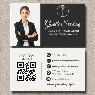 Luxus Real Anwesen Agent Weißes Foto QR Code Visitenkarte