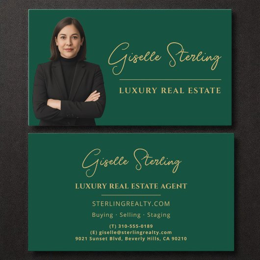 Luxus Real Anwesen Emerald Green Gold Script Visitenkarte