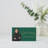 Luxus Real Anwesen Emerald Green Gold Script Visitenkarte (Stehend Vorderseite)