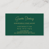 Luxus Real Anwesen Emerald Green Gold Script Visitenkarte (Rückseite)