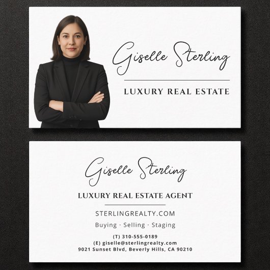 Luxus Real Anwesen Weißes Schwarzes Script Visitenkarte