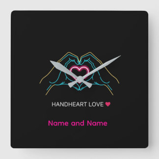 Luxus Realistisches Paar Hält Hände Goldener Ring  Quadratische Wanduhr