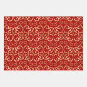 LUXUS RED AND GOLD CHRISTMAS DAMASK PERSONALISIERT GESCHENKPAPIER SET (Vorderseite)