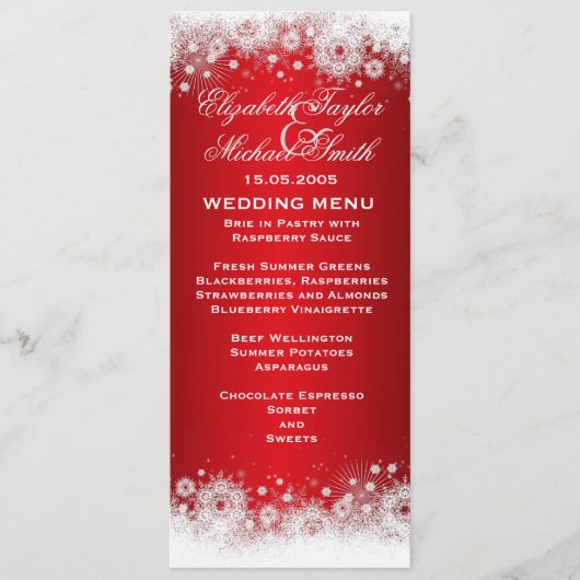 Luxus Red Christmas Lace Wedding Menu Menükarte (Vorderseite)