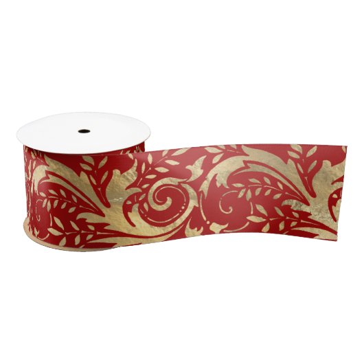 Luxus Red Gold Foil Verziertes Blumenmuster Satinband (Spule)