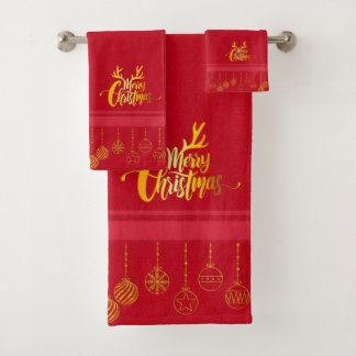 Luxus Red & Gold Weihnachten Badhandtuch Set
