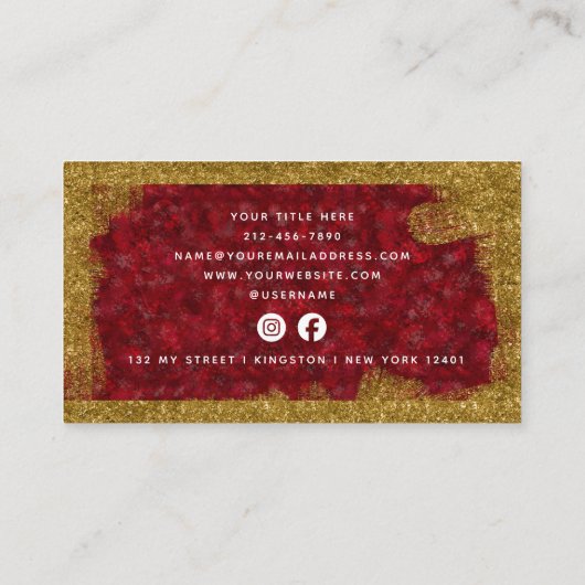 Luxus Red Ruby Gold Pinsel Social Media Visitenkarte (Rückseite)