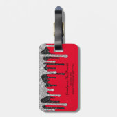 Luxus Red Silver Black Glitzer Tropfen Monogram Gepäckanhänger (Rückseite vertikal)