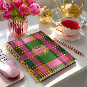 Luxus Reiche Rosa Grüne Karo Wappen Monogramm Notizblock