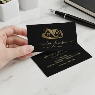 Luxus-Reinigungsservice mit schwarzem Goldglitter  Visitenkarte